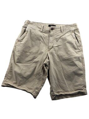 American Eagle Mens Shorts Size 34 Beige Longer Length Chino Casual Flat Front